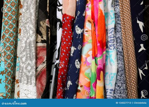 Row Of Colorful Women`s Dress Fabric Stock Image Image Of Choose