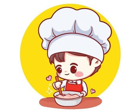 Cute Bakery Chef Girl Welcome Smiling Cartoon Art Illustration