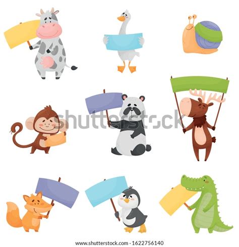 Cute Cartoon Animals Holding Colorful Blank 스톡 벡터로열티 프리 1622756140