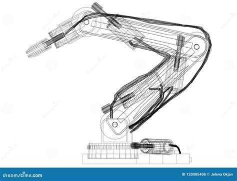Robotic Arm Design Architect Blueprint Isolated Stock Illustration