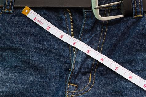 Jeans Open Zip With Measuring Tape Penis Size Concept Premium Photo