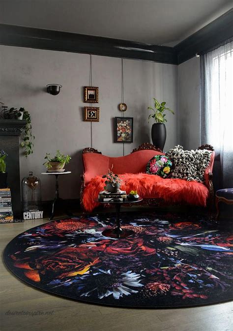 Retro red black white room hgtv. Moody gray living room with shocking red & vintage furniture #Livingroomdecorations | Red living ...