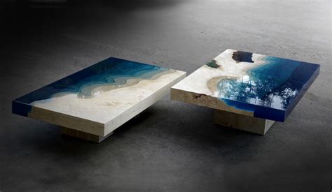 Trendy coffee table ideas for the modern minimalist. Lagoon Tables in Travertine Marble and Resin by LA TABLE ...
