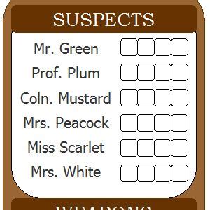 Provide students with the c. Clue Score Sheets | Clue games, Clue board game, Clue party