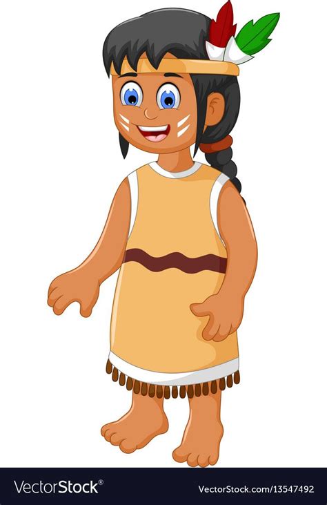 Vector Illustration Of Cute Woman Indian Tribal Cartoon Download A