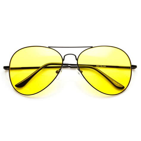 Classic Metal Frame Yellow Tinted Night Driving Aviator Sunglasses Sunglassla