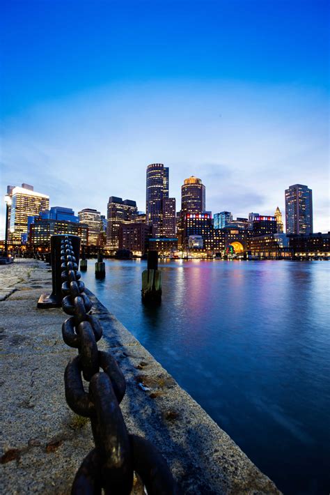 Boston Skyline From Downtown Harborwalk At Night Travel With Bradley
