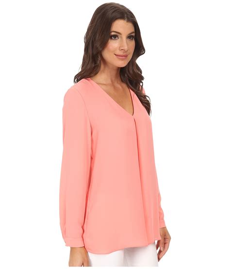 Lyst Vince Camuto Long Sleeve V Neck Blouse W Inverted Front Pleat