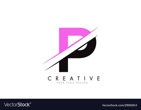 P Letter Logo Design With A Creative Cut And Pink Vector Image