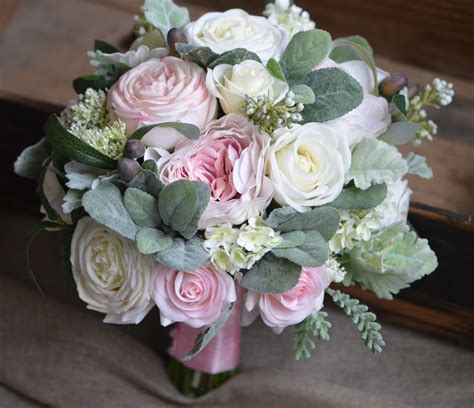 Details About Cabbage Roses Bouquets Real Touch Blush Ivory Roses