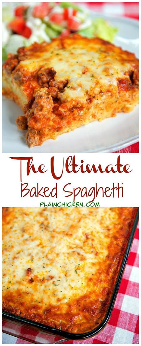 Cook spaghetti according to the package directions. The Ultimate Baked Spaghetti - cheesy spaghetti topped ...