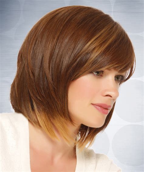 Medium Straight Light Caramel Brunette Bob Haircut With Side Swept