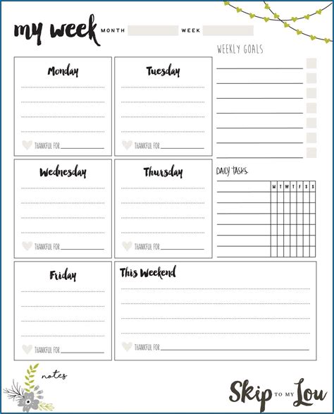 Free Printable Weekly Planner Template Templateral