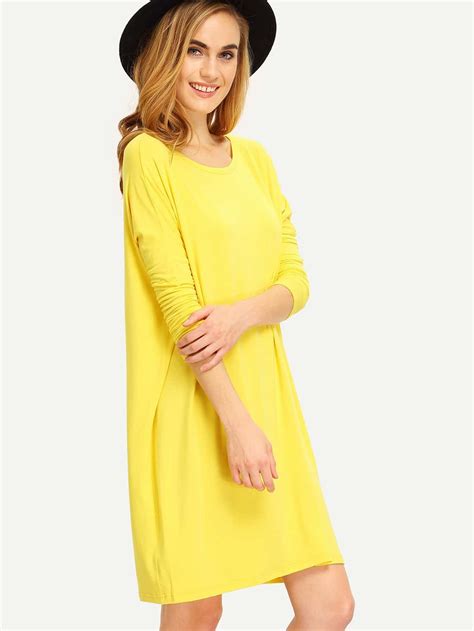 Yellow Long Sleeve Casual Dress Sheinsheinside