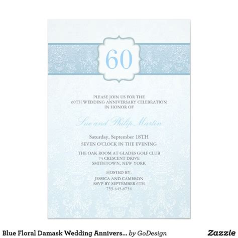 Blue Floral Damask Wedding Anniversary Invite | Zazzle.com | Damask wedding, Floral damask ...