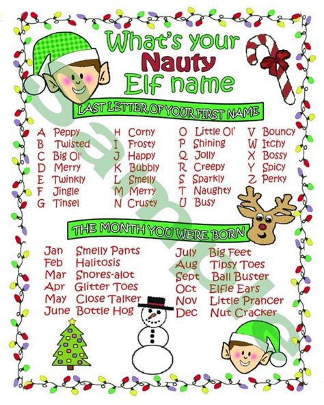 Whats Your Naughty Elf Name 8 X 10 Printable Download Christmas Party Game In 2020