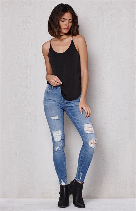 Bow Blue Ripped Mid Rise Skinny Ankle Jeans Skinny Jeans Skinny