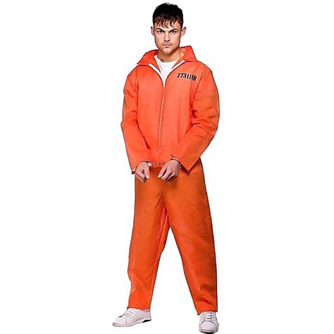Adult Orange Convict Inmate Prisoner Fancy Dress Costume Mens Jail Boiler Suit Ebay