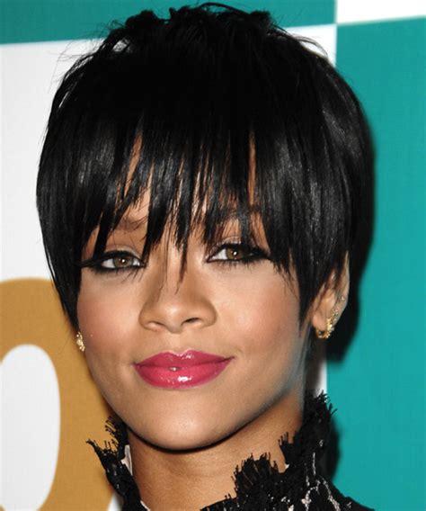 If you are tired of the long or medium straight hairstyles, why not try the short black curly/wavy boy cut this season? Rihanna Short Straight Alternative Hairstyle with Razor ...