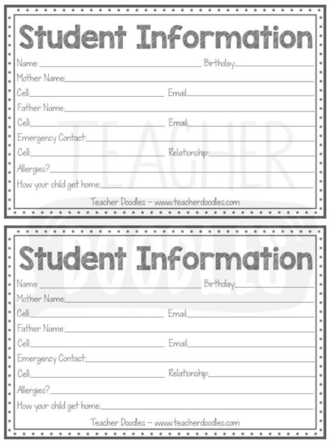 Student Information Forms Student Information Form Student