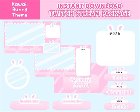 Pink Bunny Twitch Stream Overlay Package Cute Kawaii Bun Rabbit Gamer Streamer Aesthetic Full