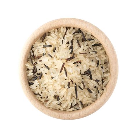 Raw Dry Black Wild Rice And Parboiled White Rice Isolated Stock Image