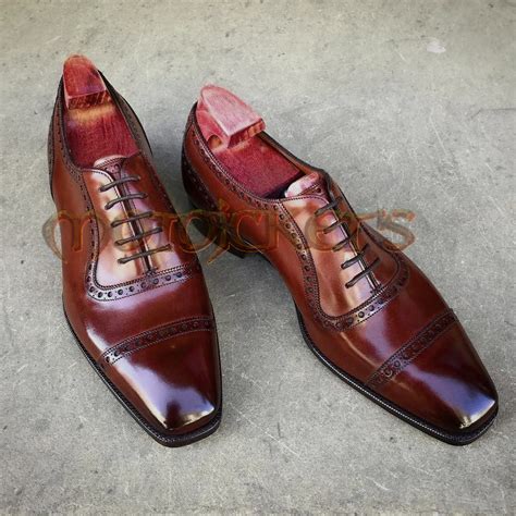 Handmade Brown Oxford Cap Toe Shoes Formal Leather Dress Shoes For Men Dress Formal