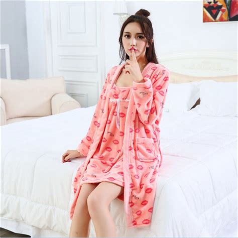 Autumn Winter Cozy Flannel Bathrobe Sleepwear Sets Warm Thickening Long