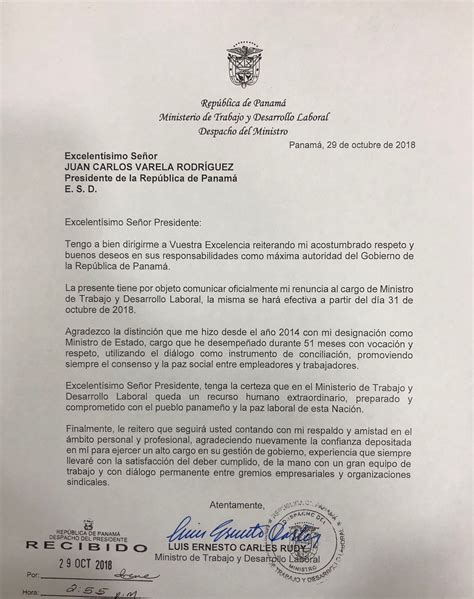 Carta De Renuncia Ministerio De Trabajo Panama Soalan R Vrogue