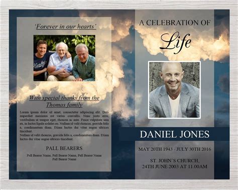 4 Page Sky Funeral Program Template Prayer Card Funeral Templates