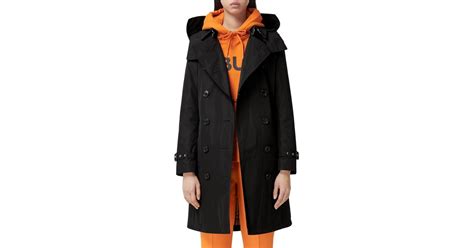 Burberry Kensington Taffeta Trench Coat With Detachable Hood In Black