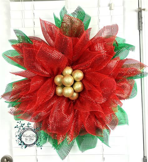 Custom Order Poinsettia Deco Mesh Wreath Christmas Home Decor