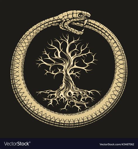 Ouroboros Snake And Tree Of Life Esoteric Vector Image