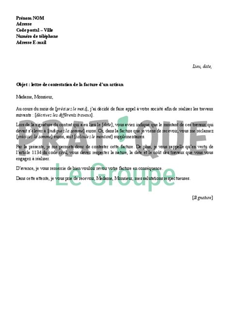 Modele De Lettre Pour Contester Une Facture Type Sample Cover Letter