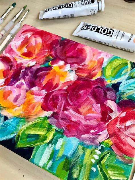 Tips And Techniques For Painting Abstract Flowers With Acrylics On Canvas Elle Byers Art