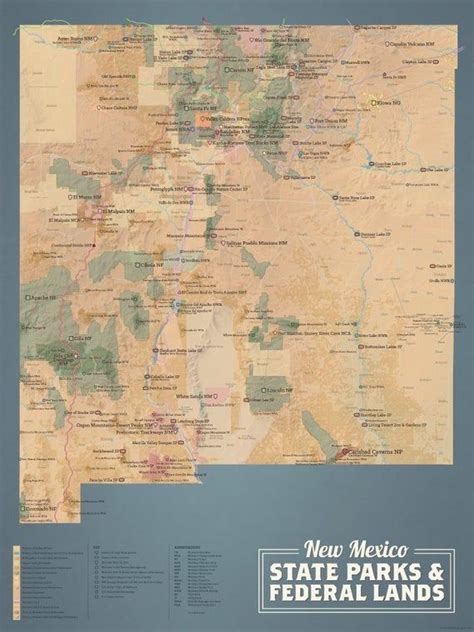 New Mexico State Parks And Federal Lands Map 18x24 Poster Etsy State Parks Washington State