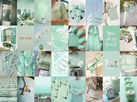 Mint Green Wall Collage Kit Green Aesthetic Wall Collage Etsy