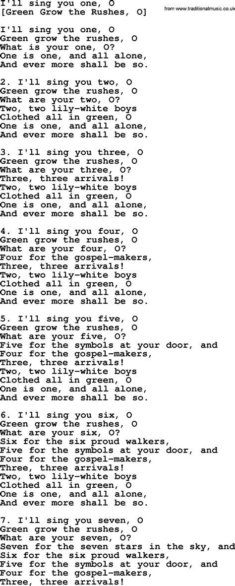 Old English Song Lyrics for I'll Sing You One, O, with PDF
