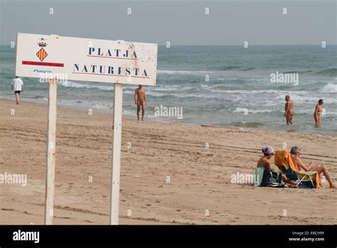 Nudist Beach Sign Cullera Valencia Comunidad Valenciana Spain Europe Stock Photo Alamy