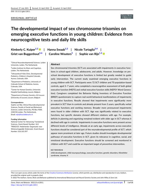 Pdf The Developmental Impact Of Sex Chromosome Trisomies On Emerging Executive Functions In