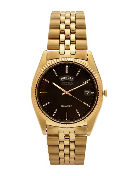 Seiko Sgf212 Gold Tone Black Round Watch In Gold For Men Lyst