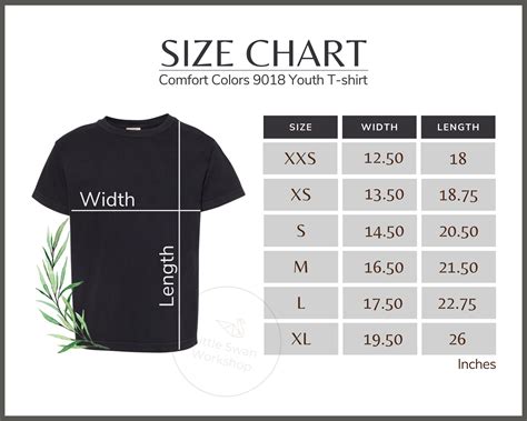 Comfort Colors 9018 Size Chart Comfort Colors Youth T Shirt Etsy