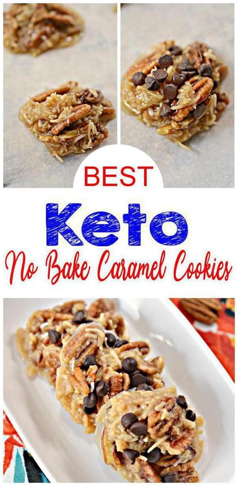 These homemade and low carb chocolate chip keto cookies are made with almond flour and can be a completely sugar free recipe! BEST No Bake Keto Cookies! Low Carb Keto Caramel Cookie Idea - Sugar Free - Quick & Easy ...
