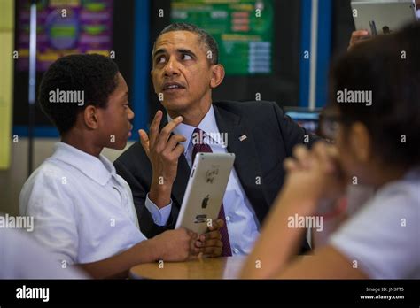 United States President Barack Obama Tours A Seventh Grade Classroom