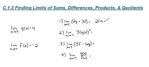 Finding Limits Of Sums Differences Products And Quotients Youtube