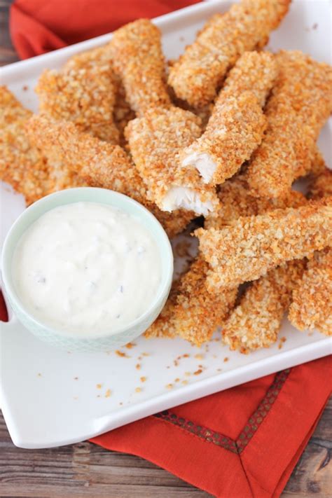 Baked Breaded Fish Sticks With Tartar Sauce Olgas Flavor Factory