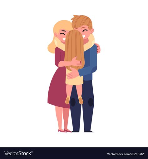 Parents Mom And Dad Hugging Their Daughter Vector Image