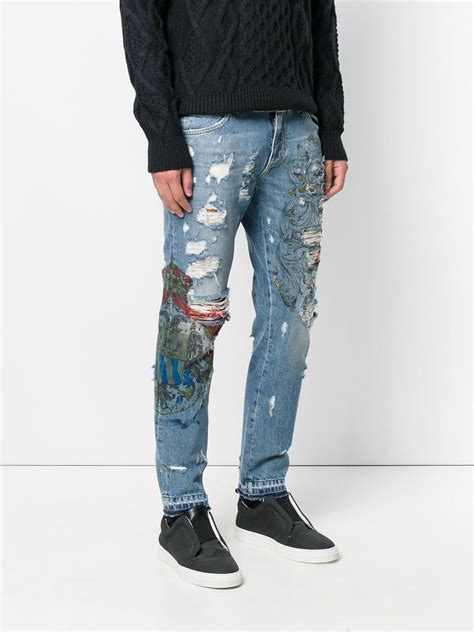 Lyst Dolce And Gabbana Distressed Skinny Jeans In Blue For Men