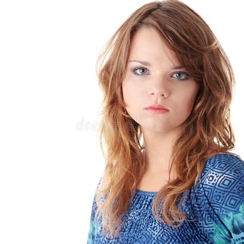 Het Meisje Van De Tiener In Blauwe Kleding Stock Afbeelding