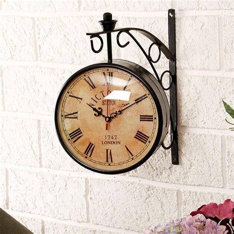 Wooden Antique Black Station Double Sided Wall Clock 8 Inch